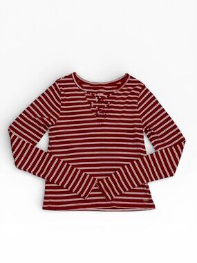 Hollister Red Striped Lace-Up Long Sleeve Top Size M